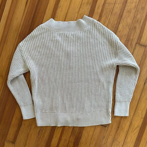 Aerie Rib Knit V-Neck Slouchy Cotton Sweater in Sandalwood Size S - Picture 3 of 5